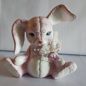 Vintage Hand painted Kimple Mold Pink Ceramic Rabbit Figurine